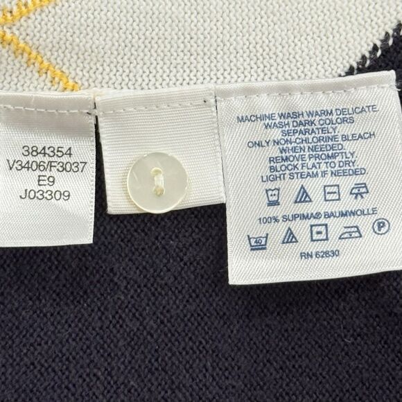 Lands End Sweater Women’s Sm 6-8 Blue White Argyle Cardigan 100% Supima Cotton - Picture 8 of 8